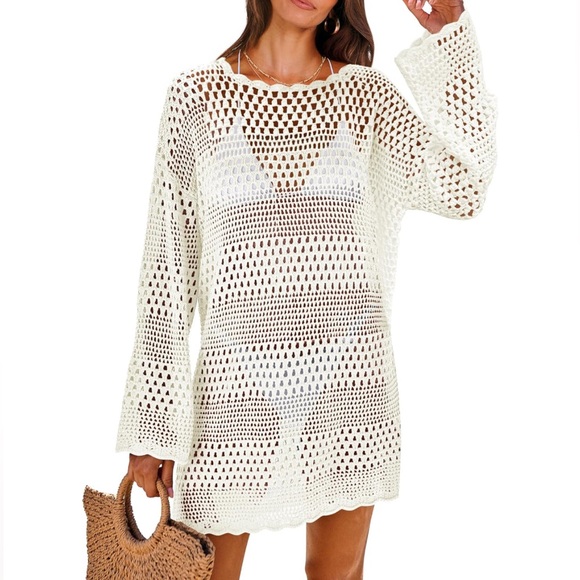 Other - Cream White Crochet Knit Swim Cover Up Dress-Size S